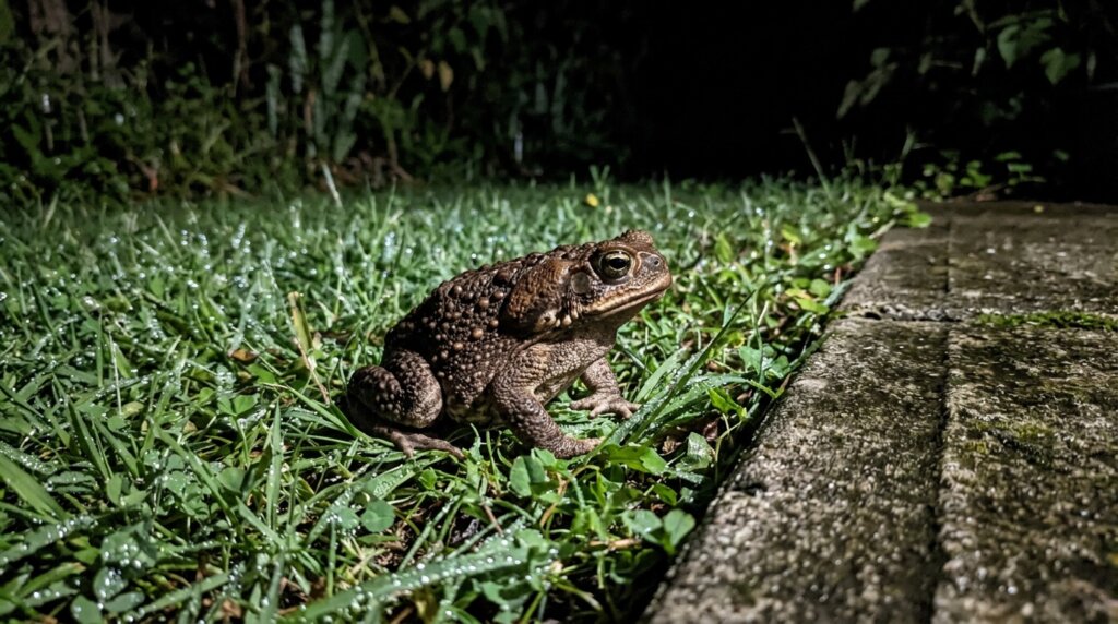 Bufo Toads and Dogs: Florida's Deadliest Backyard Threat 1 Large bufo toad on a wet Florida lawn at night