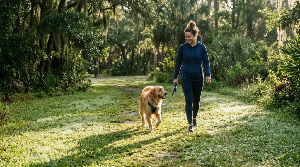 Hot Pavement and Your Dog's Paws: The Florida Guide 2 Morning dog walk on shaded grass instead of hot pavement